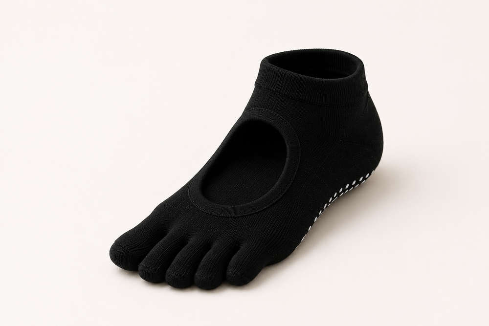 Five-toe pilates grip socks with non-slip silicone soles