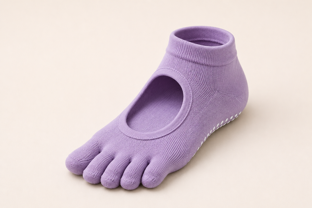 Five-toe pilates grip socks with non-slip silicone soles